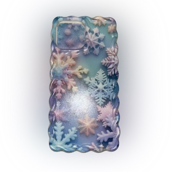 iPhone 13 ProMax Snowy Flakes Print w/ Floral Charm Soft Phone Case NWT - Picture 8 of 8